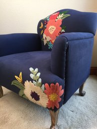 Navy Blue Large Floral Embroidered Club Chair With Nailheads (4 Of 4) See Photos (sold Individually)