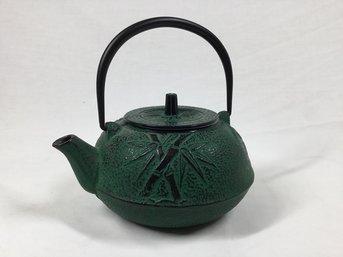 Cast Metal Green Bamboo Theme Tea Kettle With Strainer