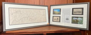 Two Framed Images One Depicting Custer Battlefield Map & Other Explaining Relevance And Provenance