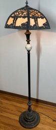 Black Metal Floor Lamp With White Floral Ball
