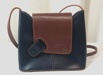 LArtigiano Classic Italian Design Leather Crossbody Bag Navy Blue & Brown