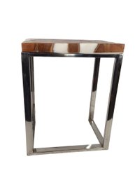 Chrome Leg With Resin & Wood Slap Top Side Table