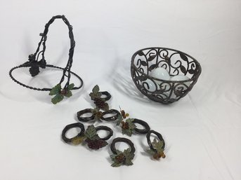 Black Metal Basket With Glass Eggs Table Decor