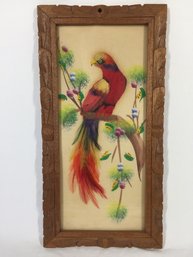 Vintage Bird Feather Art In Carved Framed