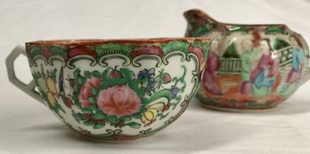 Ornate Painted Floral & Asian Scene On Teacup And Teapot (see Photos For Condition)