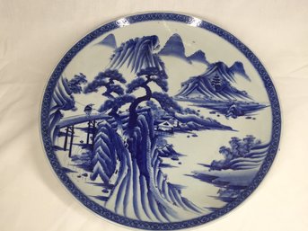 Large Vintage Japanese Imari Blue & White Hand Painted Charger, 18 1/2' D X 2 1/2' H