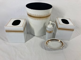 Matching Gold And White Colored Bathroom Set