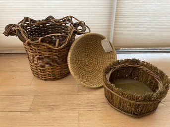 Set Of Three Hand Woven Baskets