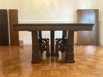 Ornately Carved Antique Table - Expands To Almost 11 Ft- Includes Custom Table Linens (MUST SEE Photos!)