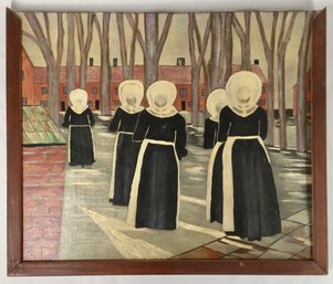 Painting On Canvas Of Procession Of Nuns - Needs New Frame