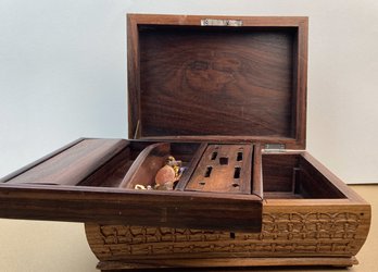 Carved Jewelry Box With Divider Insert - Includes Tie Tacks Shown