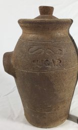 Signed Earthen Ware Sugar Pot With Lid