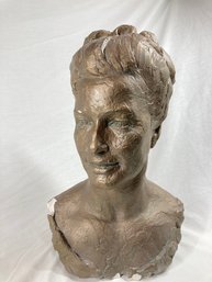 Wonderful Large Bronze Tone Hand Made Plaster Cast Bust Of Woman- See Photos For Condition