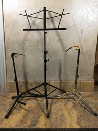 Two Guitar Stands & Collapsible Music Stand