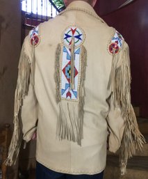 Creations In Leather By Richie- Vintage Fringe & Beaded Soft Leather Jacket (Stain On Front, See Photos)