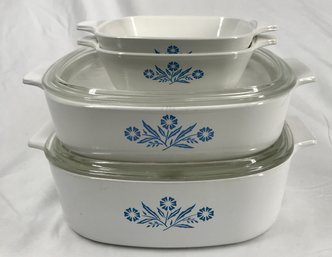 Set Of 4 Corning Bakeware Dishes - 2 Large With Lids- See Photos For Condition