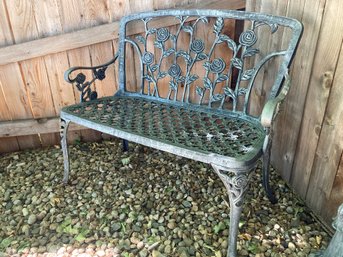 Antiqued Dark Metal Floral Garden Bench