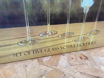 SET OF FIVE GLASS VOTIVE HOLDERS In Original Box