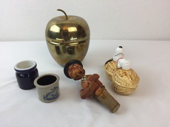 Unique Collection Featuring Wooden Hand Carved Bottle Stopper, Ceramic Snoopy/peanuts Piece & More