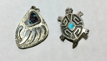 Southwest Turtle Pin- Tests Silver & Bear Claw Pendant- Silver Tone