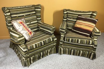 Really Fun Retro Pair Of Upholstered Chairs With Pendleton Pillow