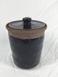 *Deep Blue & Natural Earthenware Jar With Lid- Signed