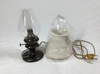 Oil Lamp Replica - Small Electric Table Lamp With Additional Shade