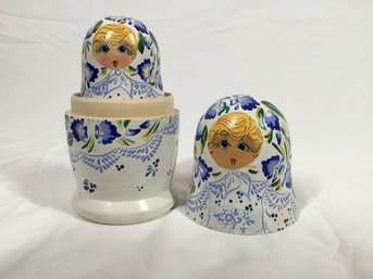 Hand Painted Blue, White, & Yellow Russian Nesting Dolls