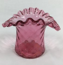 Fenton Diamond Optic Ruby Overlay Cranberry Top Hat Vase Crimped Edge