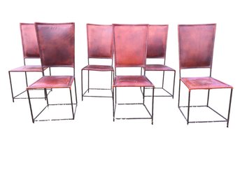 Rustic & Modern Leather On Iron Frame Dining Chairs - Set Of 6