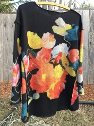 Beautiful Black And Floral Flowy Light Fleece Lily London Sweater