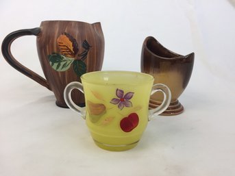 Beautiful Italian Hand Painted Pitcher With Cups