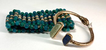 Couple Of Blue, Teal, And Gold Tone Fashion Bracelets