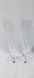 Tiffany & Co. Crystal Millennium 2000 Champagne Flutes Glasses 9.25' Tall