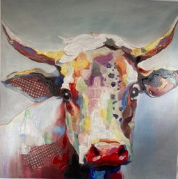 Large Awesome Colorful Textured Cow Print On Canvas
