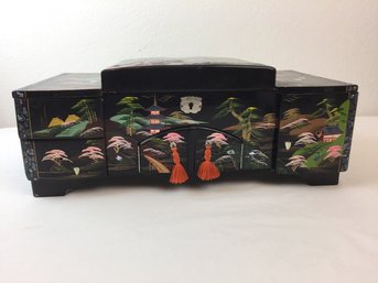 Intricately Hand Painted Jewelry Box With Abalone Accents- Vintage- Some Repairs Needed