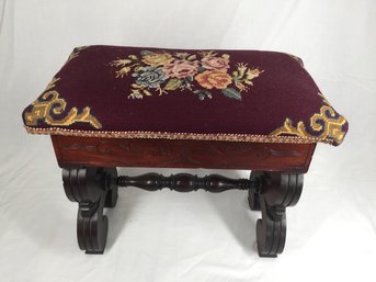 Antique Victorian Sewing Box/ Stool With Needle Point Top