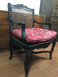 Vintage Black Cane French Chair With Red Seat Cushion* Please Note Separate Pick Up Location