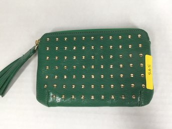 Green Leather & Gold Studded Clutch