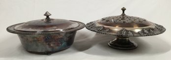 Two Tarnished Silver Plated Serving Dishes With Lids