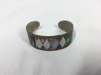 Vintage Metal Cuff With Abalone Inlay