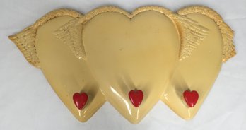 Vintage 40s Winged Heart Wall Hooks- Molded Plastic Over Plaster- See Photos For Condition