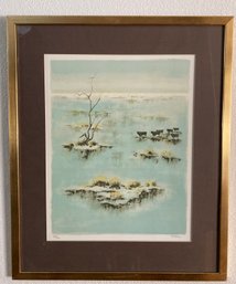 Beautiful Famed Desert Flood Scene With Cattle- Numbered Artist Proof -signed Zarou