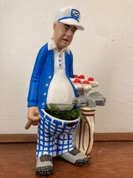 Small Old Man Golf Figurine With Plants