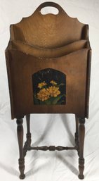 Vintage Wooden Magazine Stand With Floral Motif