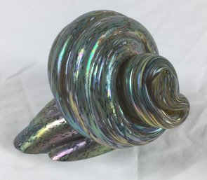 *Gorgeous Signed Art Glass Iridescent Swirl Seashell Paper Weight
