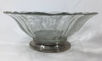 Beautiful Carved Crystal Dish With Silver Colored Metal Detail