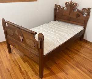 Unique Antique Folk Art Handmade Bed- Takes 3/4 Size Mattress (see Photos & Description)