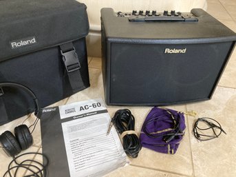 Roland AC 60 Acoustic Chorus With Two Guitar And Mic/Line Channels, Case, & Headphones