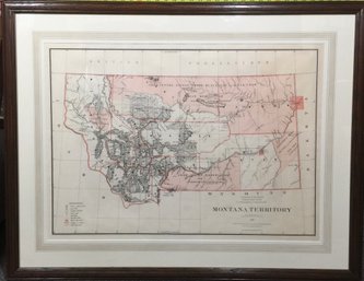 Authentic Antique Map Of Montana Territory- Beautifully Framed